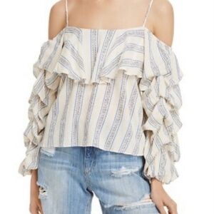 Misa Los Angeles Stripes Cascading Sleeve Blouse Top